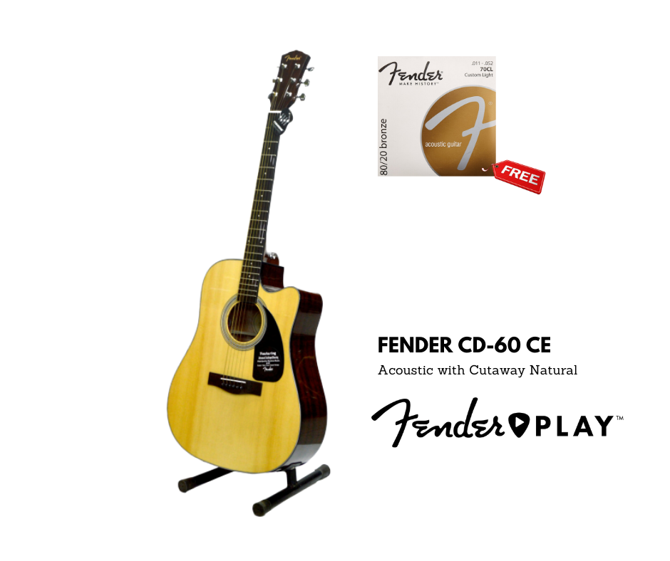 Fender CD-60CE Dreadnought Electro-Acoustic with Cutaway Natural ...