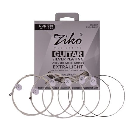 ZIKO DUS-010 SILVER PLATING EXTRA LIGHT Acoustic Guitar Strings SetBright Rich Tone