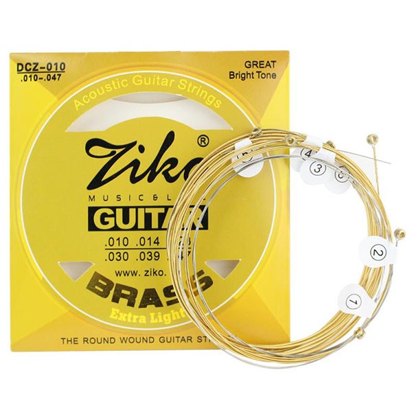 ZIKO DCZ-010 BRASS EXTRA LIGHT Bright Rich Tone Acoustic Guitar Strings Set