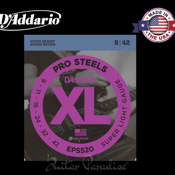D'Addario EPS520 ProSteels Electric Guitar Strings, Super Light, 9-42