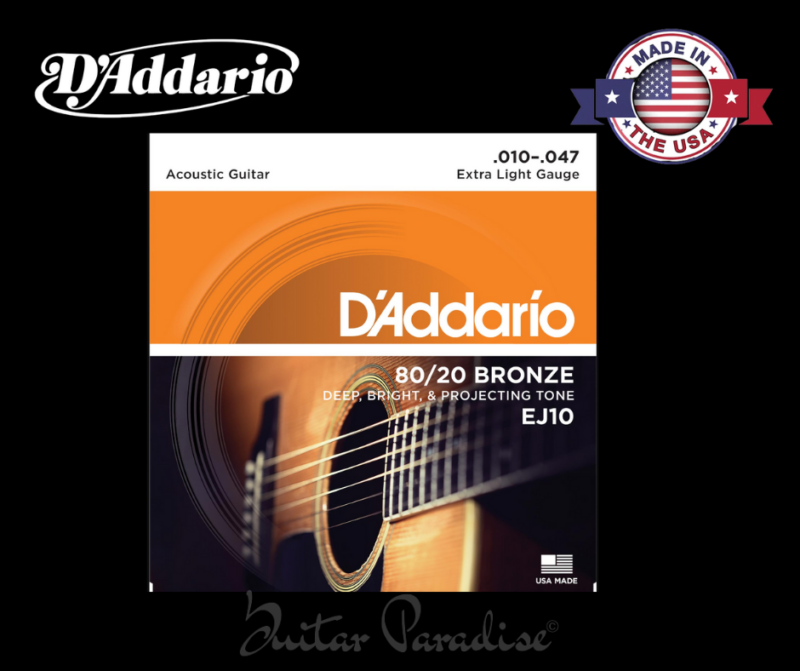 D'Addario EJ10 Extra Light 80/20 Bronze Acoustic Strings - .010-.047