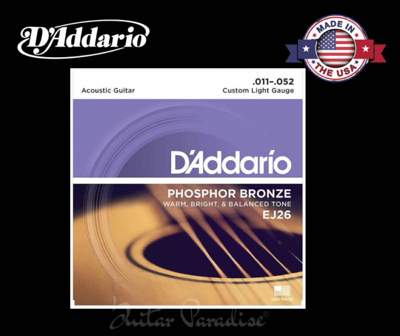 D'Addario EJ26 - Phosphor Bronze Custom Light Acoustic Guitar Strings .011-.052