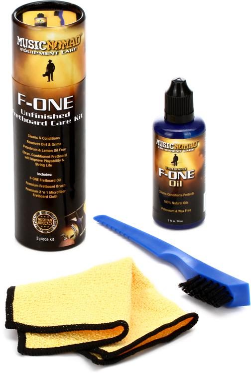 MusicNomad F-ONE Unfinished Fretboard Care Kit-Oil, Cloth, Brush (MN125)
