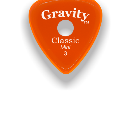 badgeGravity Picks GCPM3PR Classic Pointed Mini 3.0mm POLISHED w/ Round Orange Acrylic Guitar Pick with Mini Size, 3mm Thickness, and Round-shaped Grip Hole - Polished Finish