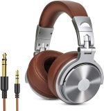 badgeOneOdio Over Ear DJ Headphone Wired Stereo Sound Hi-res Studio Headset for Music Production with 50 mm Driver , Protein Earmuffs and Shareport for Recording Monitoring Podcast PC TV with Mic (Pro-30)