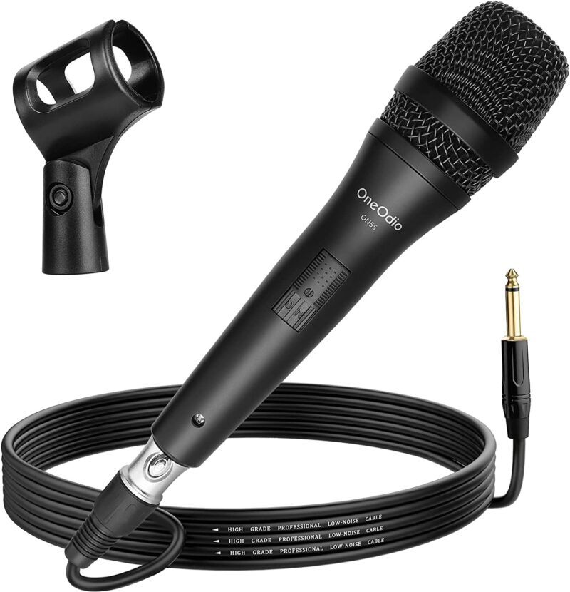 badgeOneOdio ON55 Wired Vocal Microphone with 16.4ft XLR Cable & Mic Clips, ON/Off Switch, Metal Female, Cord Handheld Vocalist Mic for Singing, Speech, Wedding, Outdoor Activity, Guitar Amp, Mixer