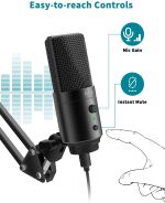 FIFINE K683A USB Desktop PC Microphone with Pop Filter for Computer and Laptop, Studio Condenser Mic with Gain Control Mute Button Headphone Jack for Gaming Streaming Recording YouTube, Extra USB-C Plug -K683A - Image 2
