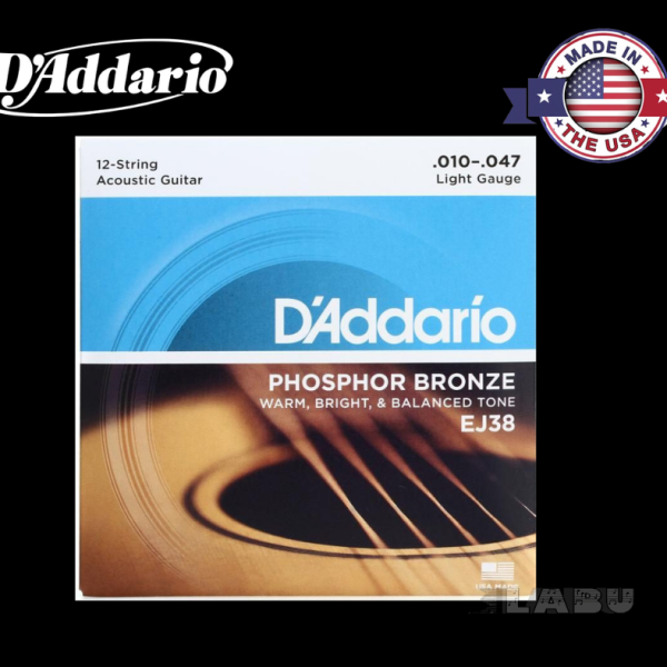 D'Addario EJ38 12-String Phosphor Bronze Acoustic Guitar Strings, .010-.047 Light Gauge