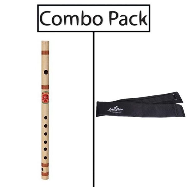 Combo of Bamboo F Natural Medium Flute for Beginner and Flute Bag - Natural