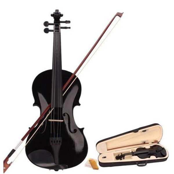 Valencia Acoustic Violin Professional with Hard Case, Bow & Accessories- Glossy Black