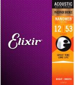 Elixir E16052 Nanoweb Phosphor Bronze Acoustic Guitar Strings Light Gauge 12-53