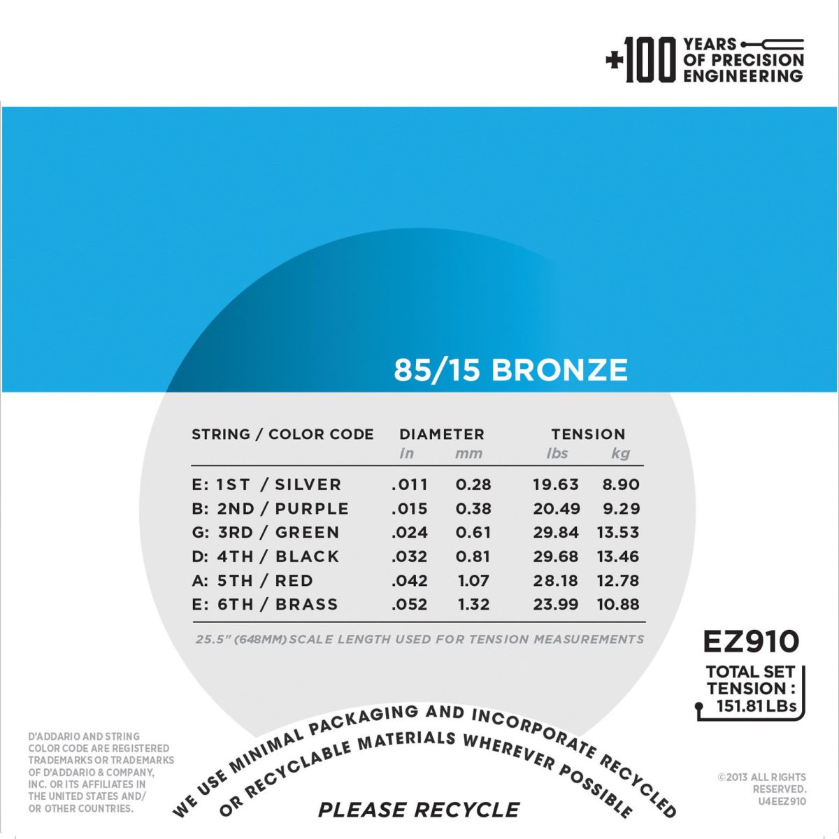 D'addario ez910 85/15 ব্রোঞ্জ লাইট গেজ অ্যাকোস্টিক গিটার স্ট্রিংস সেট - guitar accessories - Image 3