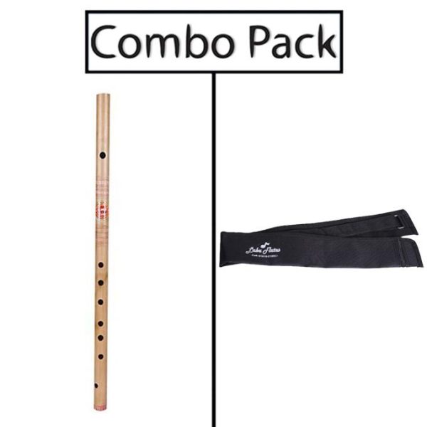 Combo of Bamboo Traditional Designed Flute A Sharp and Flute Bag - Natural