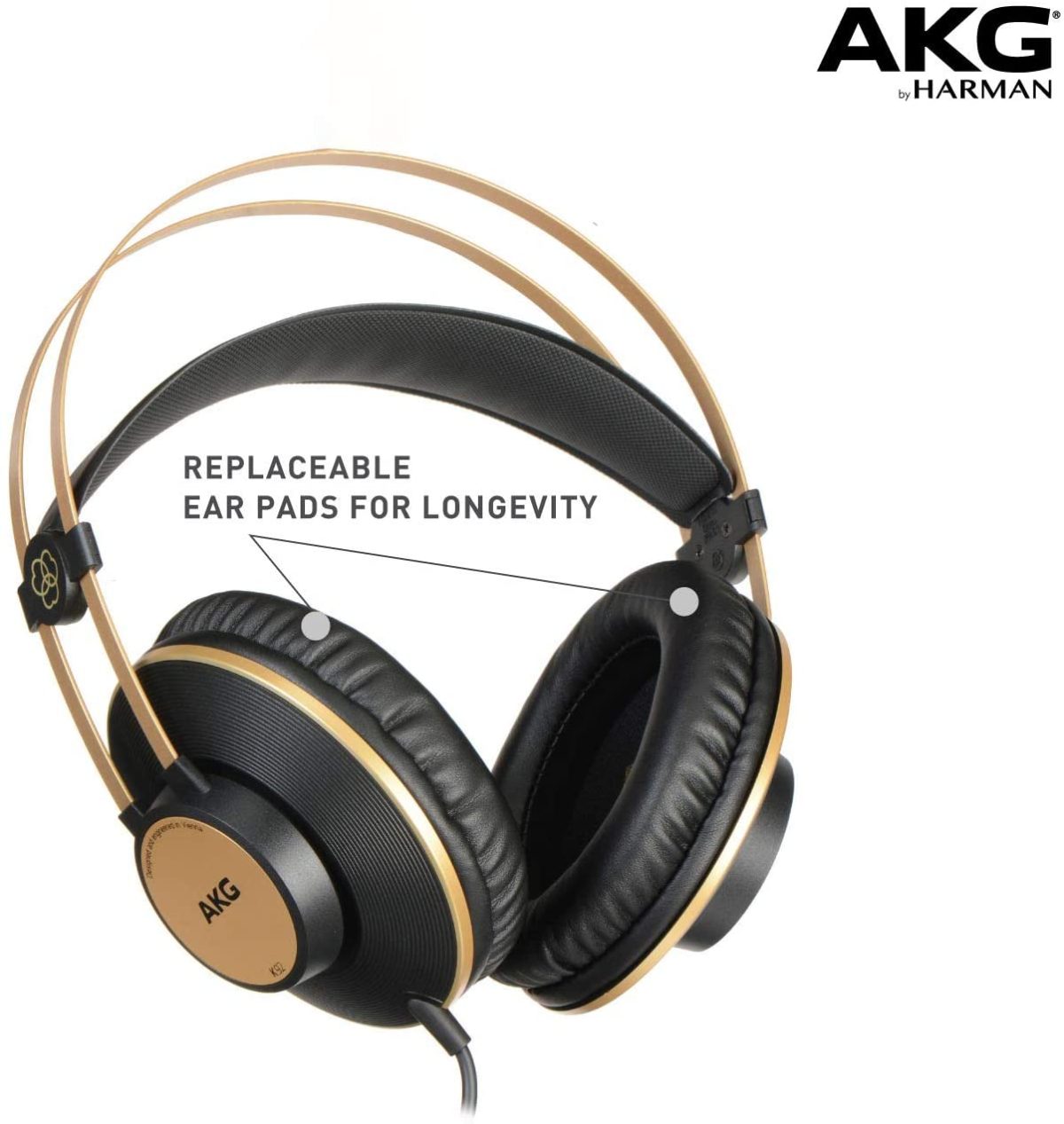AKG_Pro Audio K92 Over-Ear, Closed-Back, Studio Headphones, Matte Black and Gold - Image 5