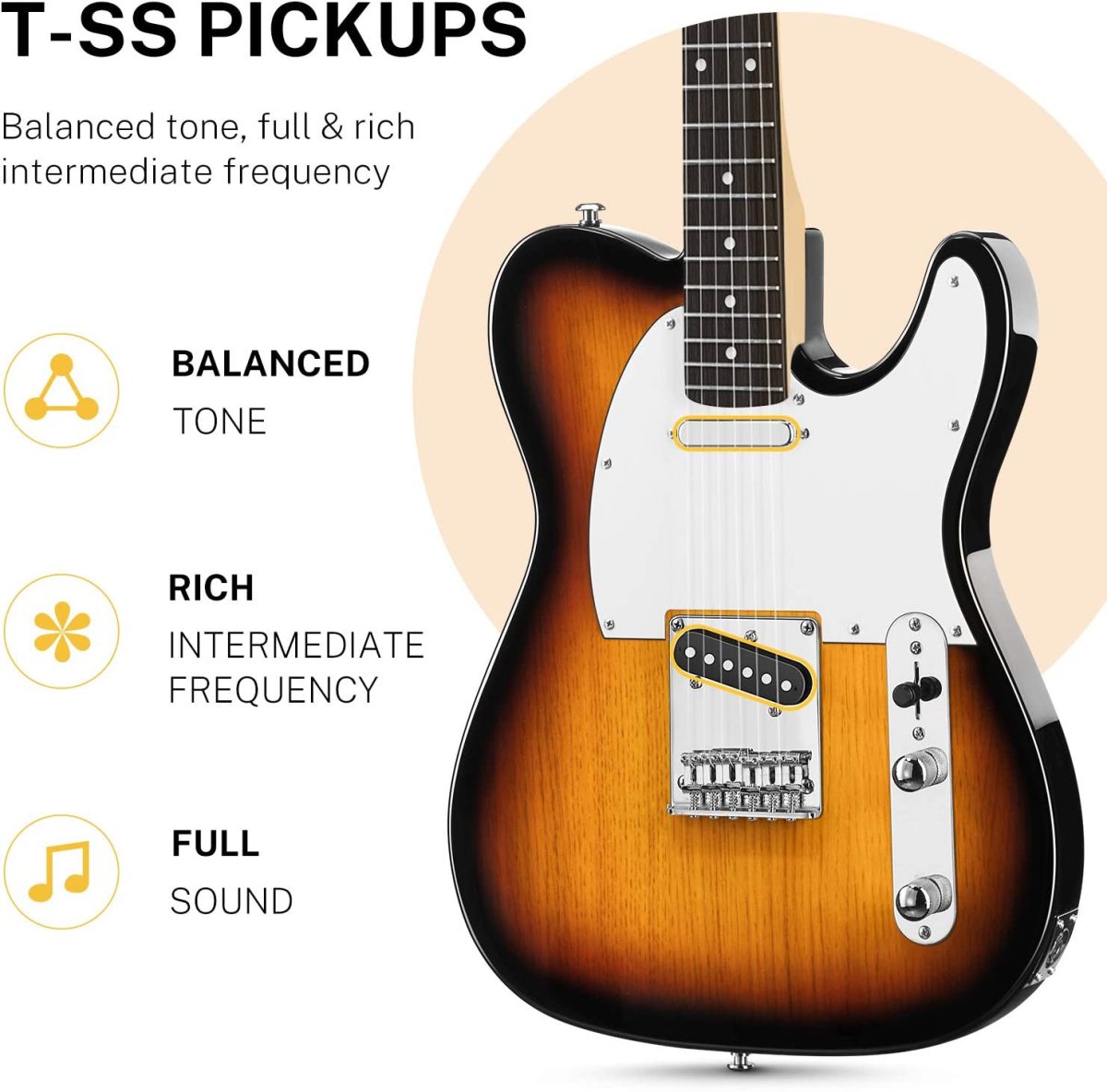 Donner Electric Guitar 39 Inch TELE Electric Guitar DTC-100 Solid Body TC Style Electric Guitar Kit with Bag, Strap, Cable - Image 1