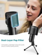 FIFINE K683A USB Desktop PC Microphone with Pop Filter for Computer and Laptop, Studio Condenser Mic with Gain Control Mute Button Headphone Jack for Gaming Streaming Recording YouTube, Extra USB-C Plug -K683A - Image 3