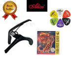 ALICE Best Selling Alice A007A/BK Guitar Capo, Alice Colorful Guitar Picks & Alice 406 SL Acoustic Guitar Strings Official Combo Offer