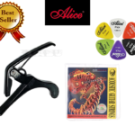 ALICE Best Selling Alice A007A/BK Guitar Capo, Alice Colorful Guitar Picks & Alice 406 SL Acoustic Guitar Strings Official Combo Offer