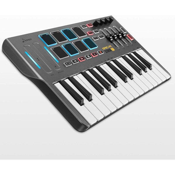 Donner MIDI Keyboard Controller, DMK25 Portable MIDI with 25 Responsive Keys, 8 Great Tactile Backlit Drum Pads, 4 Assignable Knobs for Beginners & Music Composition Lover, Great Gift for Son, Black