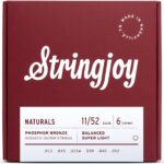 Stringjoy  Natural Bronze Acoustic Guitar Strings 11/52, (Super Light Gauge - 11-52)