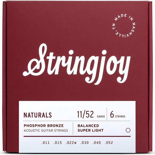 Stringjoy  Natural Bronze Acoustic Guitar Strings 11/52, (Super Light Gauge - 11-52)