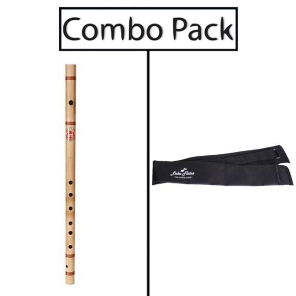 Combo of Bamboo A Natural Medium Flute for Beginner Series and Flute Bag - Natural