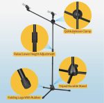 Moukey Microphone Mic Stand, Tripod Boom Microphone Stand with 2 Non-Slip Mic Clip Holders and 2 Foam Covers, Collapsible and Adjustable Mic Stand Suitable for Shure SM7B and SM58, Black, MMs-3 - Image 3