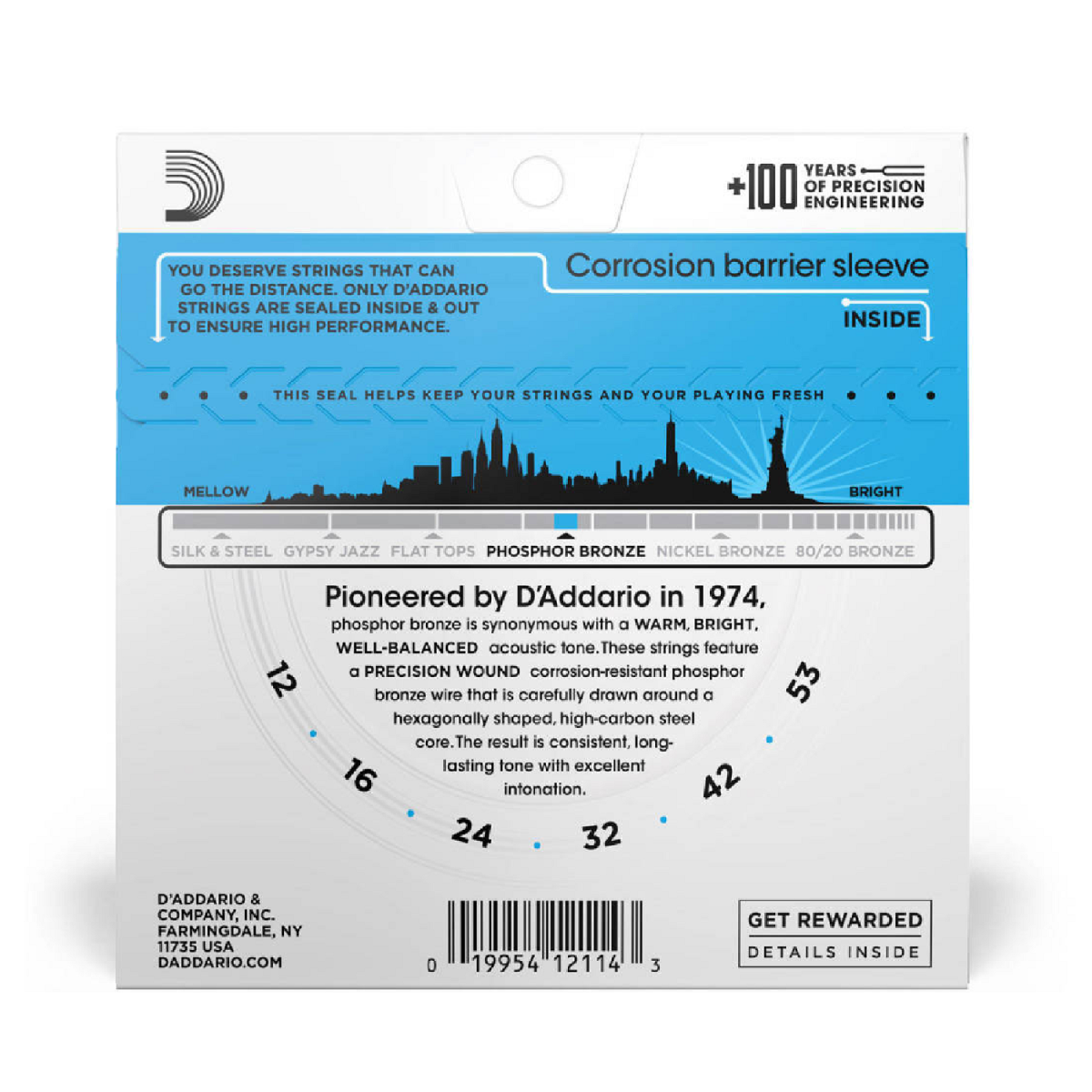 D'Addario EJ16 Phosphor Bronze Acoustic Guitar Strings, .012-.053 Light Gauge Well-Balanced Acoustic Tone - Image 3