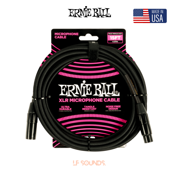 Ernie Ball BRAIDED XLR MICROPHONE CABLE MALE/FEMALE 15FT - BLACK