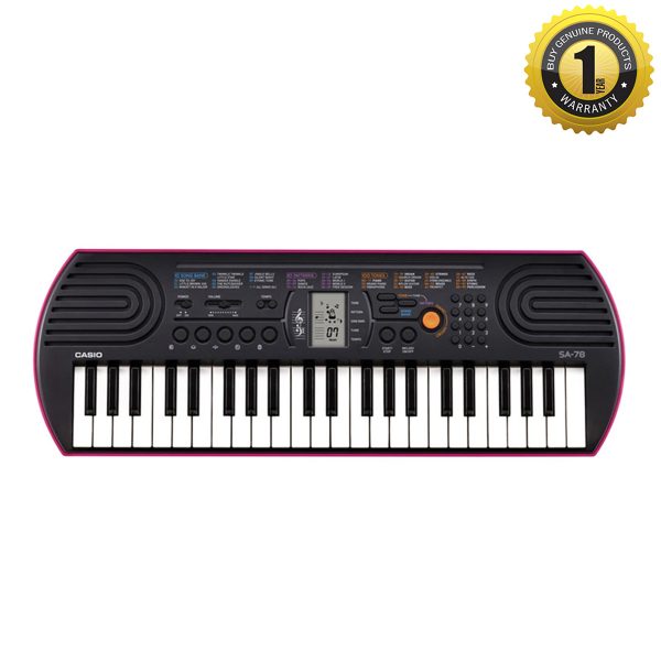 Casio SA-78 Portable Musical Keyboard Piano - Black & Magenta with Adapter
