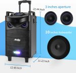 Moukey Karaoke Machine Speaker, Bluetooth Outdoor Portable Wireless Speaker PA System with 10" Subwoofer, Microphone, DJ Lights, Rechargeable Battery, Recording, MP3/USB/TF/FM (RMS 140W to 520W Peak) - Image 3