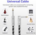 Donner Guitar Cable 10 ft, Electric Instrument Cable Bass Amp Cord for Electric Guitar Bass Amplifier Audio, 1/4" Right Angle to Straight, Black White - Image 2