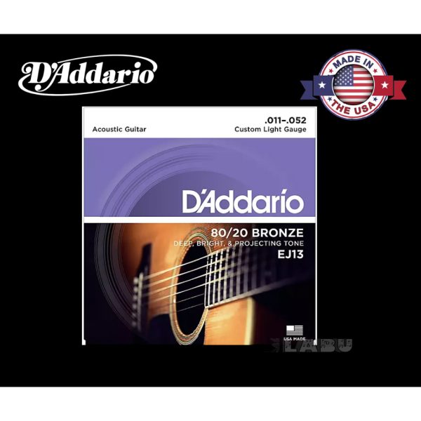 D'Addario EJ13 80/20 Bronze Acoustic Guitar Strings, Custom Light, 11-52