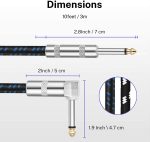 Donner Guitar Cable 10 ft, Electric Instrument Cable Bass Amp Cord for Electric Guitar Bass Amplifier Audio, 1/4" Right Angle to Straight, Black White - Image 6