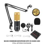 BM-800 Condenser Microphone Full Studio With V8 Sound Card Audio Interface External Usb Live Microphone Sound Card with Bluetooth Function with Smartphones Connections Full Package Setup for Youtuber/ Bloger/Siging/ Studio Recording