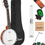 Donner DBU-200 Banjolele, 4 String Banjo Ukulele Concert 23 Inch Remo Sapele Drumhead with Strap, Picks, Strings, Gig Bag, Tunner, Ruler, Truss Rod