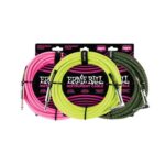 Ernie Ball Braided Instrument Cable, Straight/Angle, 10ft, Neon Green/Black