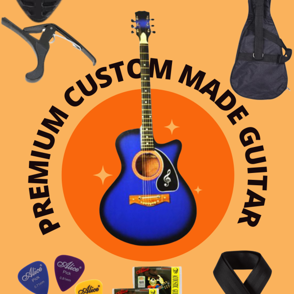 Best Premium Acoustic Guitar Matter Blue With bag-Belt-Strings-Picks-Capo&Holder-(Blue Matte)