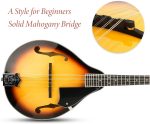 angoa A Style Mandolin Musical Instrument Sunburst, 8 String Acoustic Mandolin with Tuner, Strings, Bag, Picks - Image 2