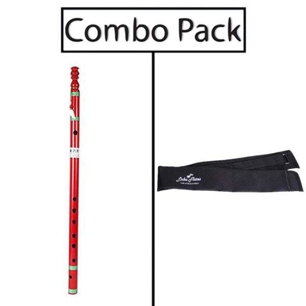 Combo of Bamboo Royal Designed Red Flute and Flute Bag - Red