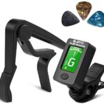 Guitar Tuner and Guitar Capo Set, Clip-On Tuner Digital Electronic Tuner Acoustic with LCD Display for Guitar, Bass, Violin, Ukulele (Tuner + Capo) (Tuner + Capo)