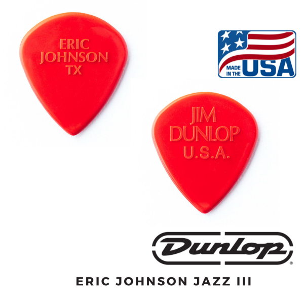 Dunlop 47PEJ3N EricJohnson Nylon Jazz III Guitar Picks Red Nylon Made in USA