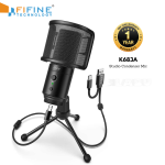 FIFINE K683A USB Desktop PC Microphone with Pop Filter for Computer and Laptop, Studio Condenser Mic with Gain Control Mute Button Headphone Jack for Gaming Streaming Recording YouTube, Extra USB-C Plug -K683A