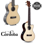 Cordoba Guitars 21T-CE Spruce & Striped Ebony Tenor Cutaway Ukulele, Natural, Tenor Cutaway Electric