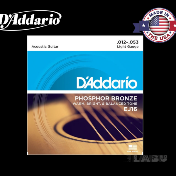 D'Addario EJ16 Phosphor Bronze Acoustic Guitar Strings, .012-.053 Light Gauge Well-Balanced Acoustic Tone