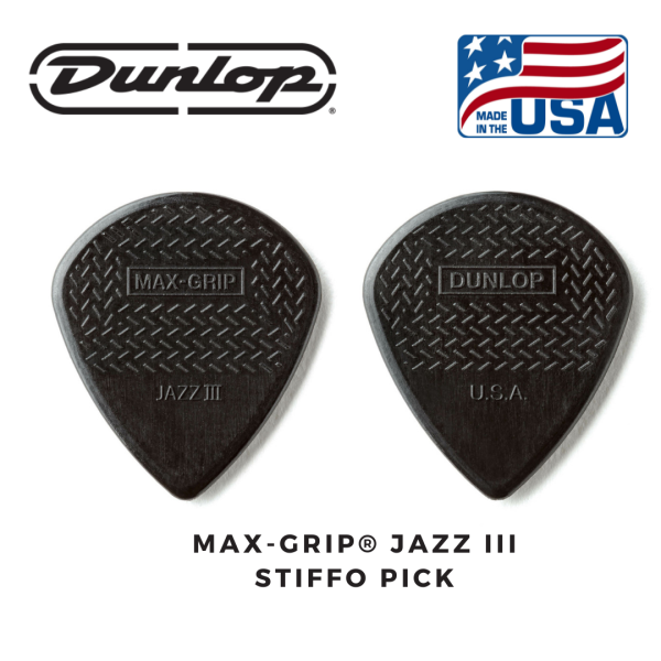 Dunlop 471p3s নাইলন ম্যাক্স-গ্রিপ জ্যাজ iii গিটার পিক কালো "স্টিফো" মার্কিন যুক্তরাষ্ট্র তৈরি - guitar accessories