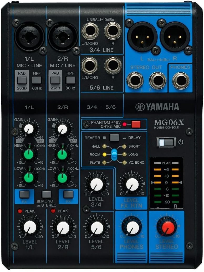 YAMAHA MG06X 6-Input Compact Stereo Mixer with Effects YAMAHA MG06X 6-Input Compact Stereo Mixer with Effects