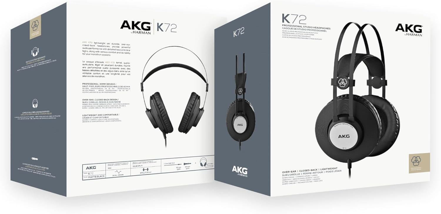 61X-AYNZGfL._AC_SL1500_ AKG Pro Audio K72 Over-Ear, Closed-Back, High-Sensitivity, High Output 40mm drivers, Studio Professional Headphone. Also Great for Portable Devices. Black. - Image 2