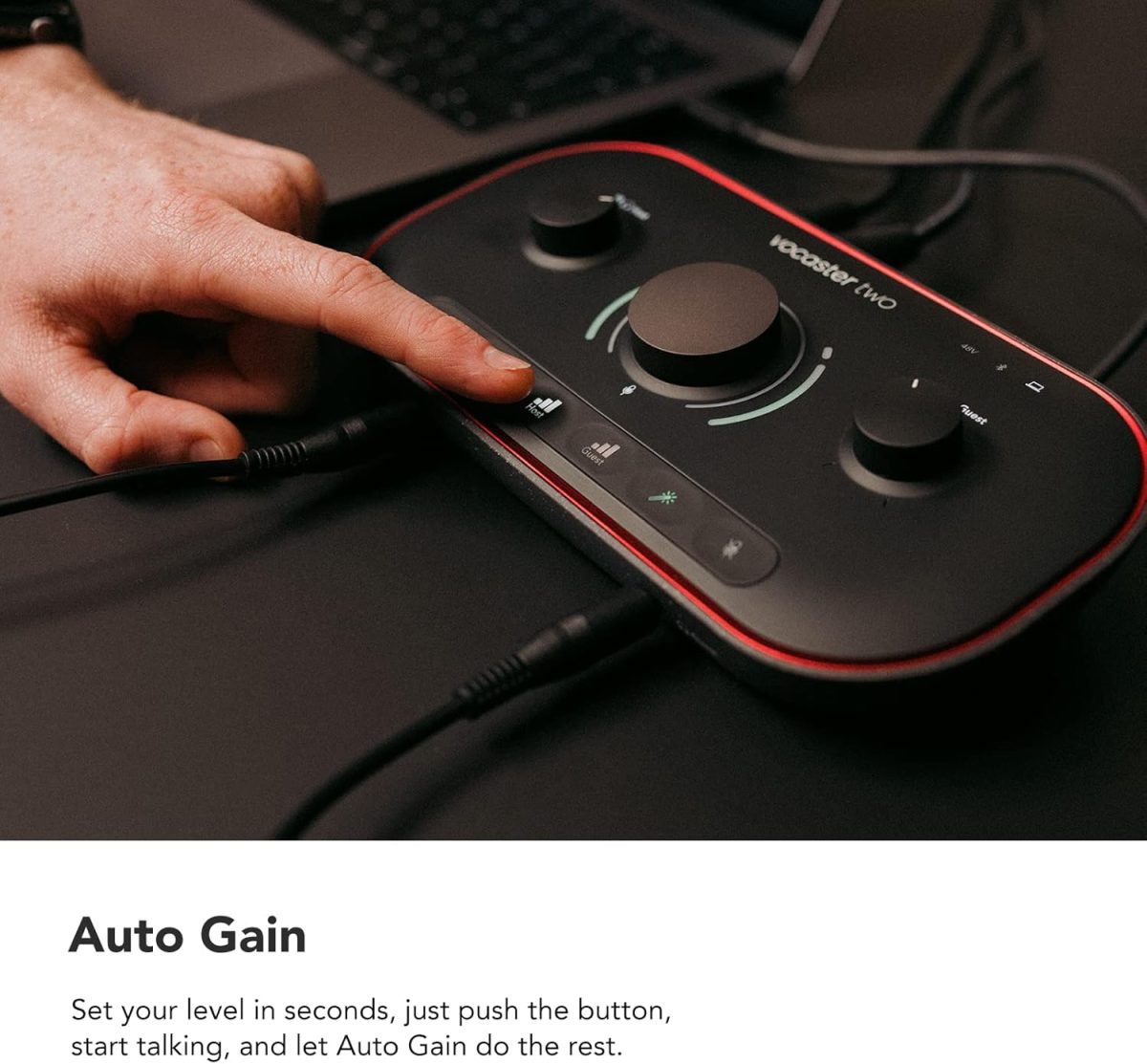 Focusrite Vocaster Two — Podcasting Interface for Recording Host and Guest. 2 Mic Inputs and Headphone Outputs, with Auto Gain, Enhance, and Mute. Small, Lightweight, and Powered by Computer - Image 4