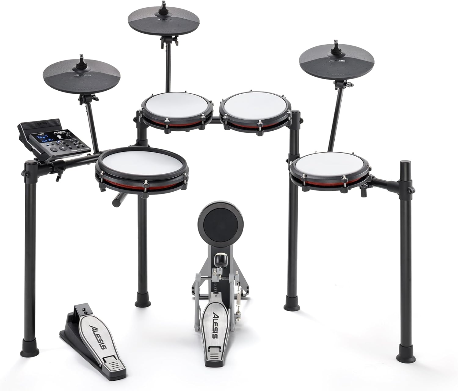 718r0T6-E7L._AC_SL1500_ Alesis Nitro Max Kit Electric Drum Set with Quiet Mesh Pads, 10" Dual Zone Snare, Bluetooth, 440+ Authentic Sounds, Drumeo, USB MIDI, Kick Pedal - Image 2